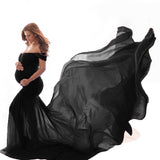 New Maternity Photography Prop Pregnancy Cloth Cotton Chiffon Maternity Off Shoulder Half Circle Gown Photo Shoot Pregnant Dress - Olasit