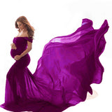 New Maternity Photography Prop Pregnancy Cloth Cotton Chiffon Maternity Off Shoulder Half Circle Gown Photo Shoot Pregnant Dress - Olasit