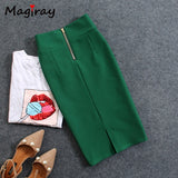 Magiray High Waist Elastic Pencil Skirt Female Bodycon Skirts Womens Summer 2020 Knee Length Back Split Ladies Office Saia C571 - Olasit