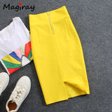 Magiray High Waist Elastic Pencil Skirt Female Bodycon Skirts Womens Summer 2020 Knee Length Back Split Ladies Office Saia C571 - Olasit