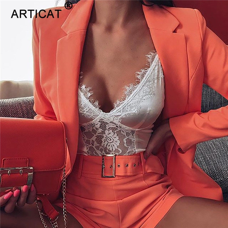 Articat Sexy Office Lady Two Piece Set Women Suit 2020 Summer Autumn Blazer And Pants Jumpsuit Set Casual Suits Outfits - Olasit