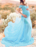 New Maternity Photography Prop Pregnancy Cloth Cotton Chiffon Maternity Off Shoulder Half Circle Gown Photo Shoot Pregnant Dress - Olasit