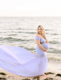 New Maternity Photography Prop Pregnancy Cloth Cotton Chiffon Maternity Off Shoulder Half Circle Gown Photo Shoot Pregnant Dress - Olasit