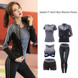 Running 5pcs sport suit women yoga set Sexy crop top sportwear femme Fitness workout cloth Set gym set bra tracksuit leggings - Olasit