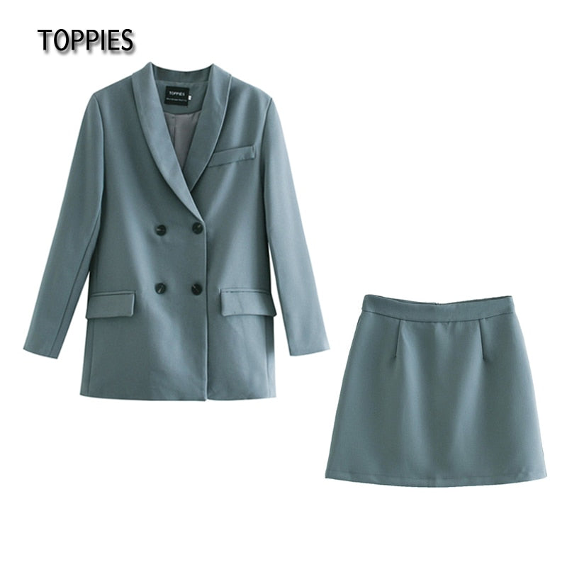 Toppies Womens blazer two piece suit set double breasted jacket blazer 2021 spring ladies formal suit - Olasit