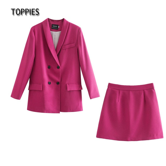 Toppies Womens blazer two piece suit set double breasted jacket blazer 2021 spring ladies formal suit - Olasit