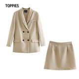 Toppies Womens blazer two piece suit set double breasted jacket blazer 2021 spring ladies formal suit - Olasit