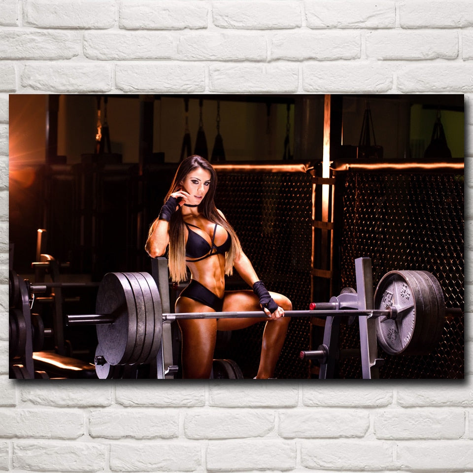 Muscles Weightlifting Barbell Women Fitness Model Wall Paintings Art Silk Posters and Prints Gym Modern Decoration Pictures - Olasit