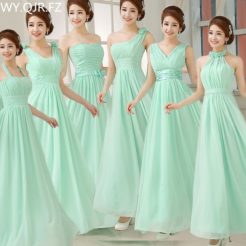 W150#Wholesale Custom Made Chiffon Green Blue Wine Red long lace up Bridesmaid Dresses Wedding Party Dress Prom Gown women cloth - Olasit