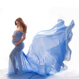 New Maternity Photography Prop Pregnancy Cloth Cotton Chiffon Maternity Off Shoulder Half Circle Gown Photo Shoot Pregnant Dress - Olasit